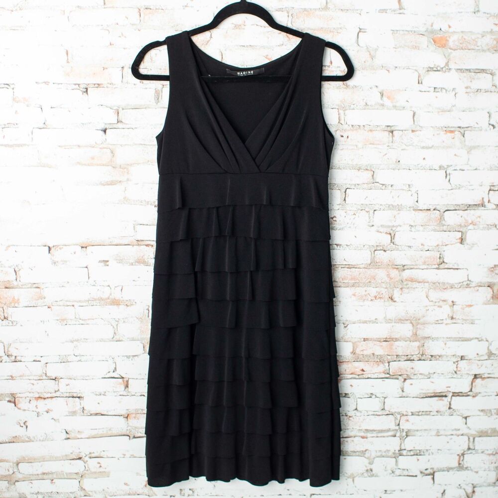Nadine Made in Italy Black Tiered Ruffle Dress Women's M Sleeveless Stretch